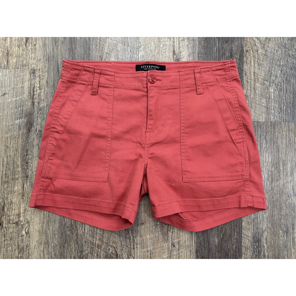 Liverpool Los Angeles Women Coral Red Utility Stretch Twill Shorts Size 6/28